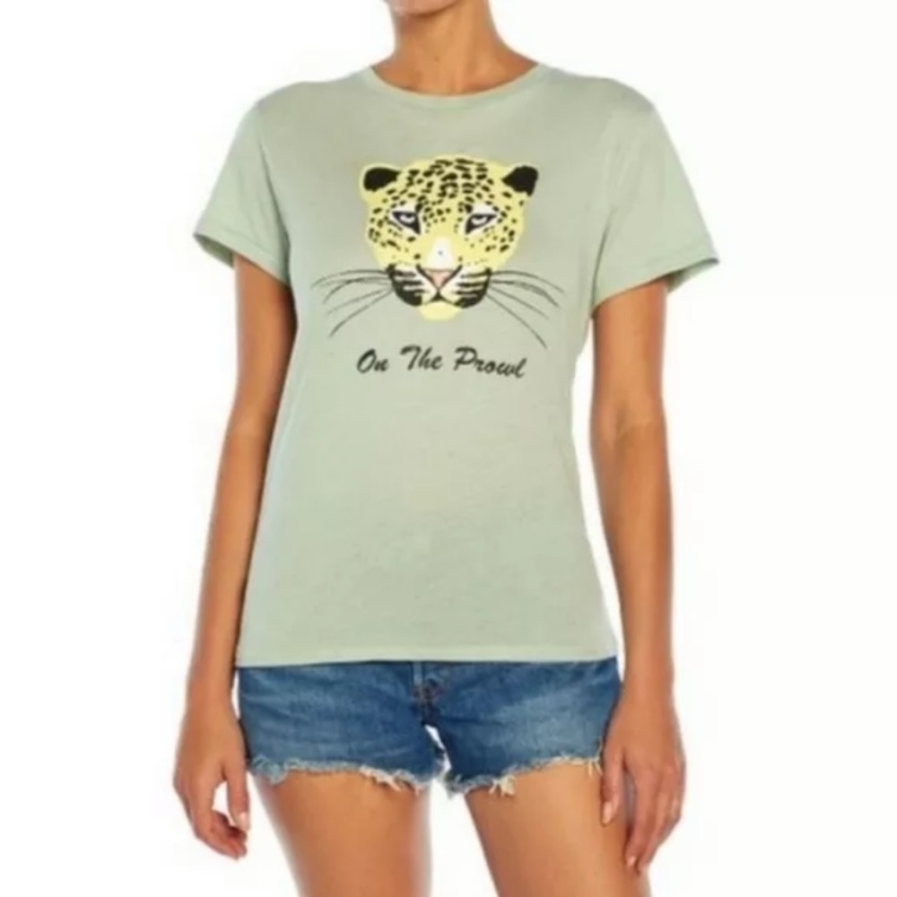 WILDFOX “On The Prowl” Aqua Gray Print Tee XS - Picture 4 of 8